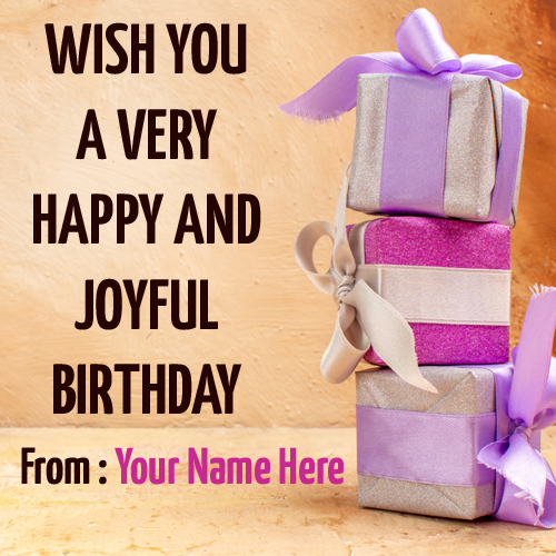 Lovely Birthday Name Greeting With Gifts Background