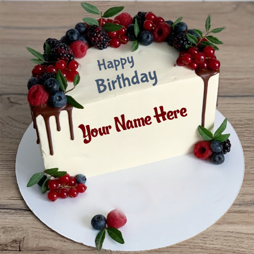 Write Friend Name on Happy Birthday Berries Cake