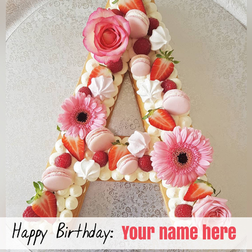 Alphabet A Shaped Birthday Wishes Cake With Your Name