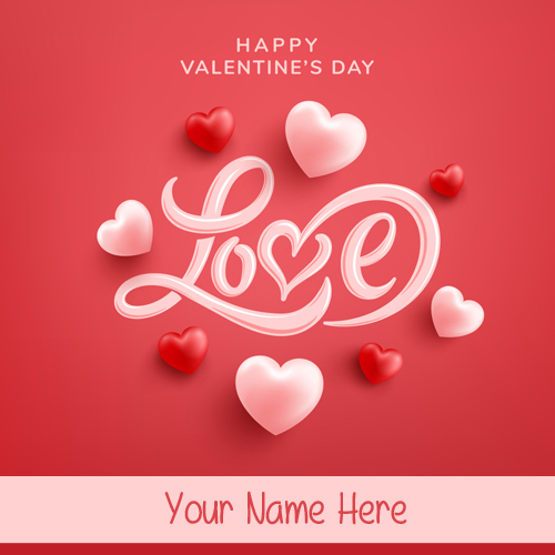 Red and Pink Heart Valentines Day Greeting With Name