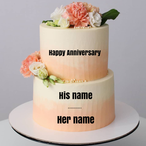 Happy Anniversary Romantic Double Layer Cake With Name