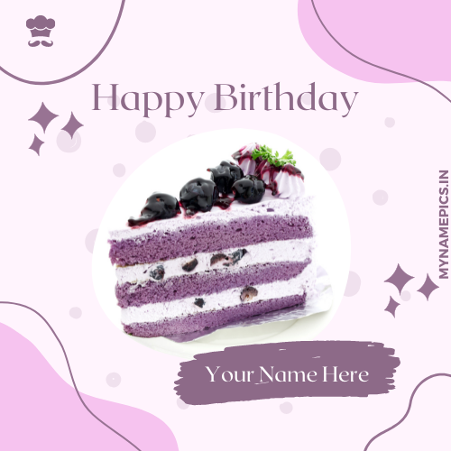 Print Name on Birthday Card With Blueberry Cake Image
