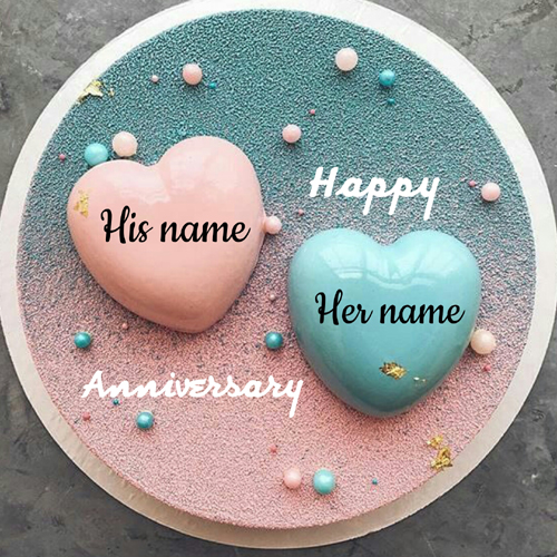 Beautiful Couple Heart Cake For Anniversary With Name