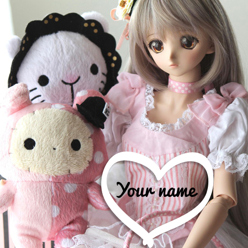 Cute Doll With Pink Teddy Bear Greeting With Your Name