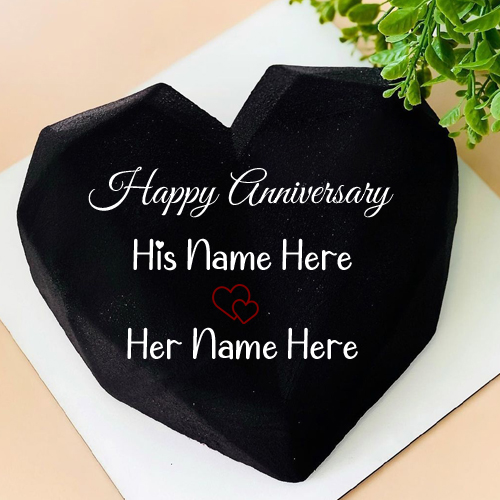 Happy Anniversary Wishes Heart Cake With Custom Name