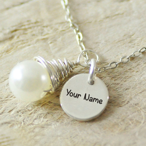 Alloy Pearl Disc Necklace With Silver Pendant and Name