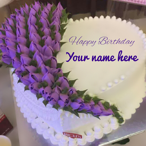 Buttercream Purple Flowers Cake For Birthday With Name