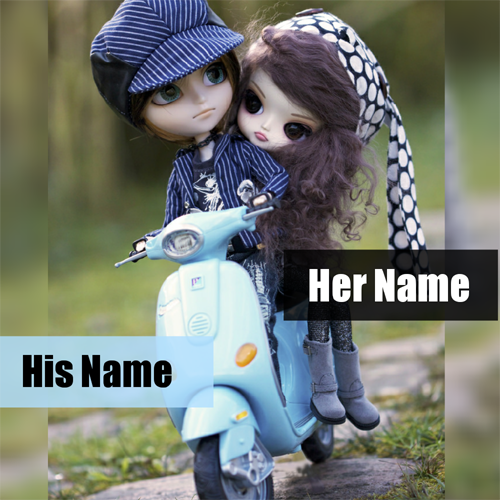 Cute Doll Love Couple Hanging in Scooter Greeting With 