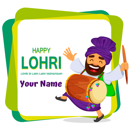 Happy Lohri Festival Wishes Elegant Greeting With Name