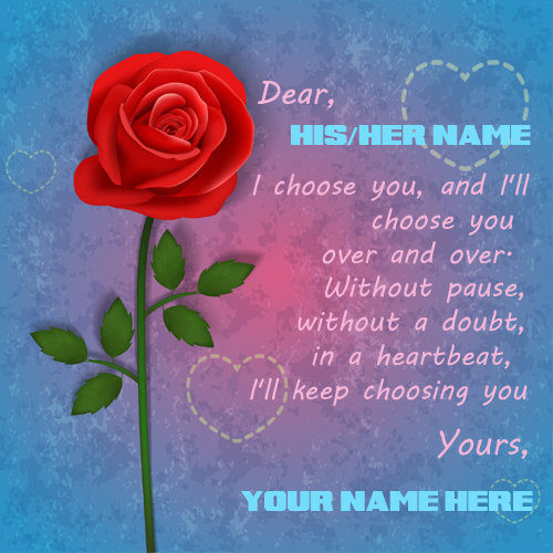 Love note with rose with your loved one name