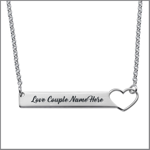 Print Name on Silver Heart Bar Necklace For Girlfriend