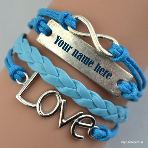 Write your name on love heart blue bracelets pic