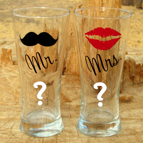 Personalized Mr and Mrs Pilsner Glasses With Alphabet