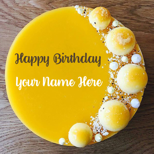 Happy Birthday Yellow Elegant Round Cake With Your Name