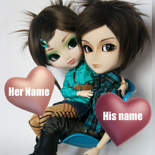 Trendy Doll Couple Romantic Whatsapp Greeting With Name