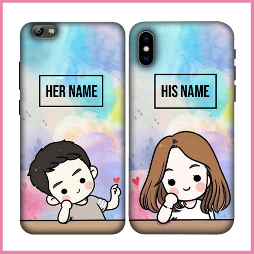 Romantic Couple Mobile Cover Image With Custom Name