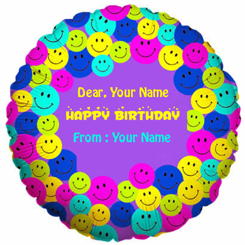 Smiley Face With Birthday Hat Cake Greeting With Name