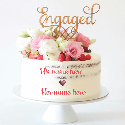 Happy Engagement Celebration Pink Rose Cake With Name