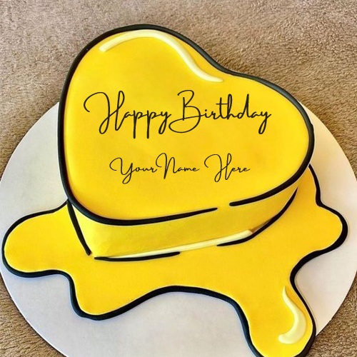 Beautiful Yellow Heart Shape Birthday Cake With Name