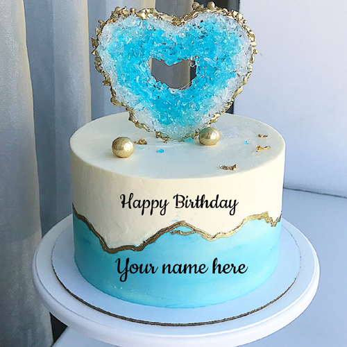 Beautiful Glitter Heart Birthday Wishes Cake With Name