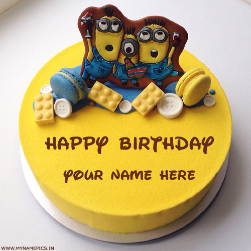 Write Name on Birthday Cake For Kids With Minion Topper