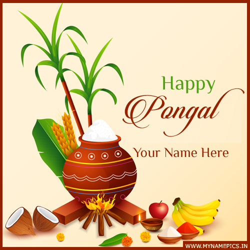 Write Name on Indian Pongal Festival Wishes Greeting