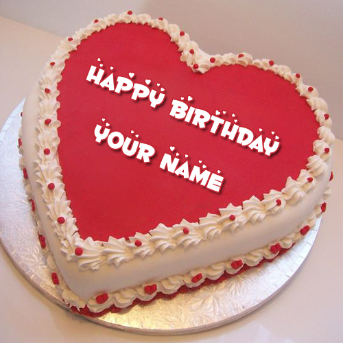 Happy Birthday Wishes Red Heart Shape Cake With Name