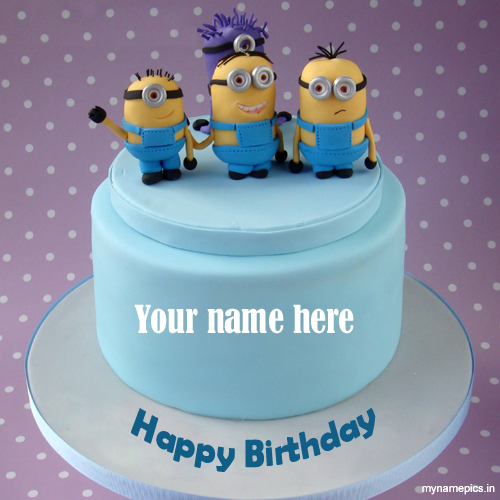 Write name on minions kids birthday cake pics
