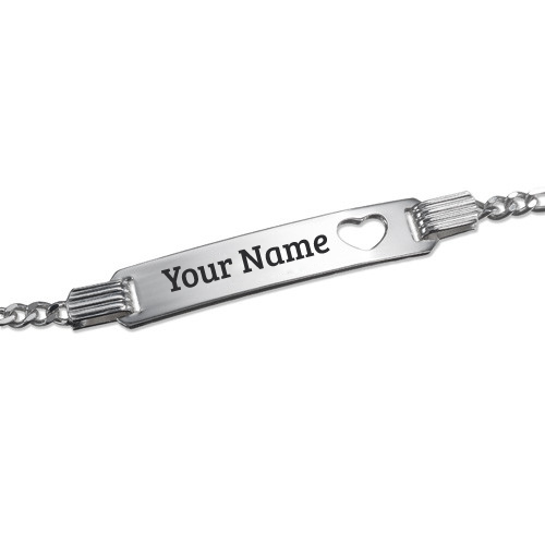 Girls Personalized Silver Bracelet with Heart Pics