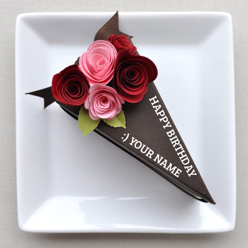 Write Name on Chocolate Cake Slice Pastry For Birthday
