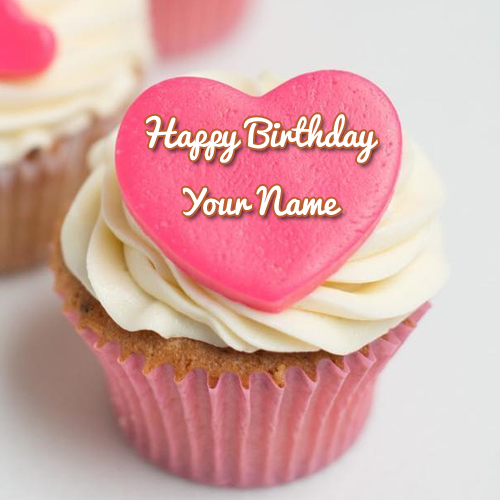 Happy Birthday Pink Heart Cup Cake With Friend Name