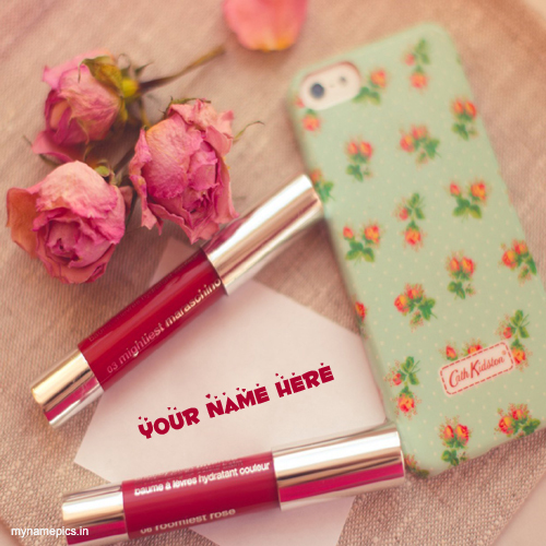 Write name on mobile and lipstick profile pic
