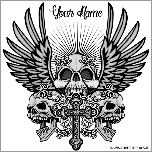 Designer Skull Tribal Tattoo Design For Mens With Name