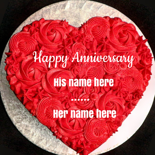 Wedding Anniversary Heart Cake With Love Couple Name