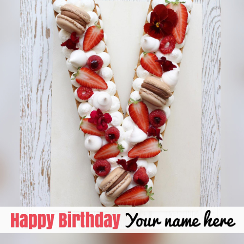 V Alphabet Shape Birthday Wishes Donuts Cake With Name