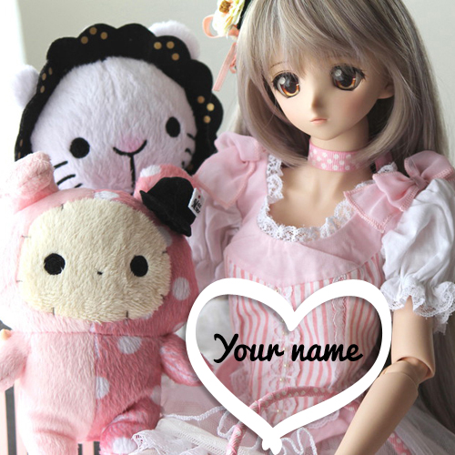 Cute Doll With Pink Teddy Bear Greeting With Your Name