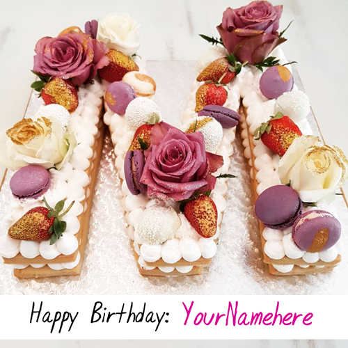 M Alphabet Designed Birthday Wishes Cake With Your Name