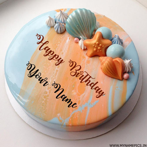 Write Name on Beautiful Sea Shells Birthday Wishes Cake