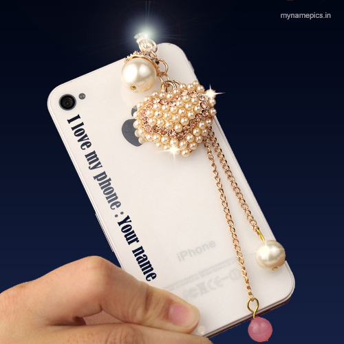 Write name on beautiful diamond heart mobile case pix