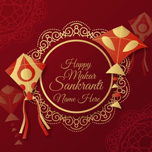 Write Name on Beautiful Happy Uttarayan 2021 Greeting
