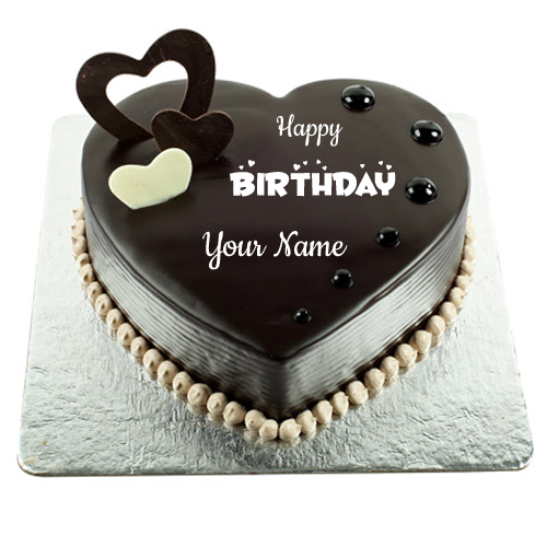 Chocolate Hearts Cake For Birthday Wishes With Name
