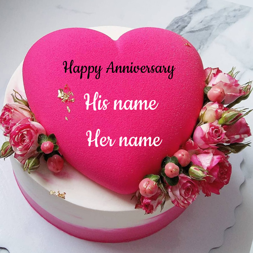 Elegant Heart Cake For Anniversary Wishes With Name