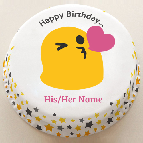 Cute Pink Love Heart Smiley Birthday Cake With Name