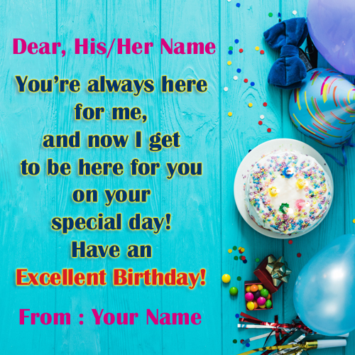 Happy Birthday Name Greeting With Cake Hat and Confetti