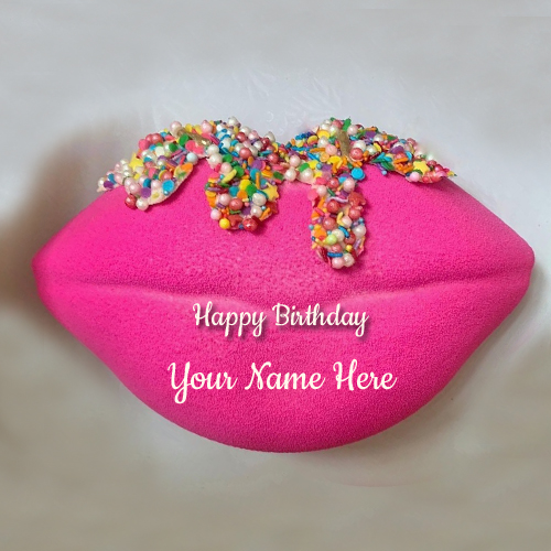 Cute Pink Lips Birthday Cake For Girl With Her Name
