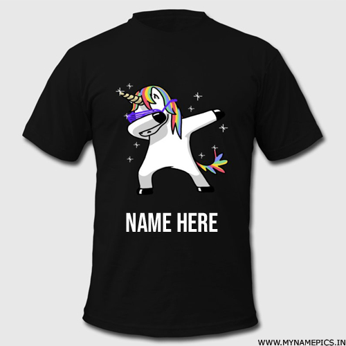 Write Your Name on Beautiful Black Tshirt With Unicorn