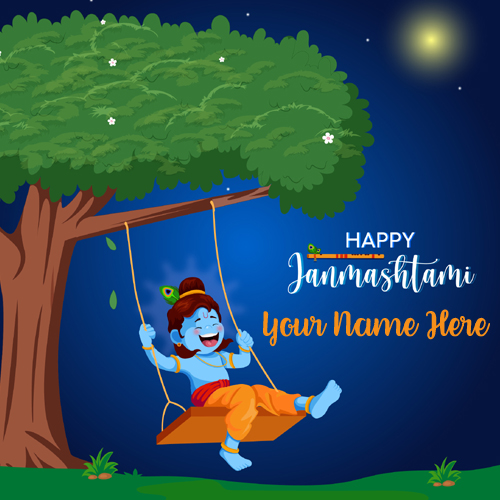 Lord Krishna Janmashtami Elegant Status Image With Name