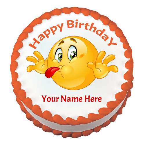 Funny and Cute Emoticon Birthday Wishes Cake With Name