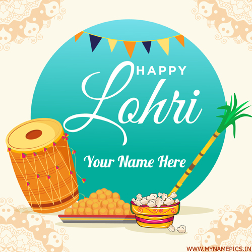Happy Lohri 2022 Festival Greeting Card With Your Name