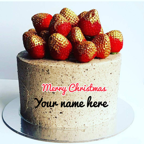 Merry Christmas Wishes Strawberry Cake With Your Name